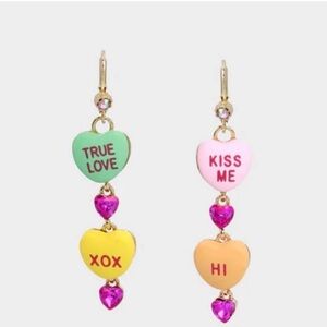 Betsey Johnson Multicolor think pink valentines Heart Earrings